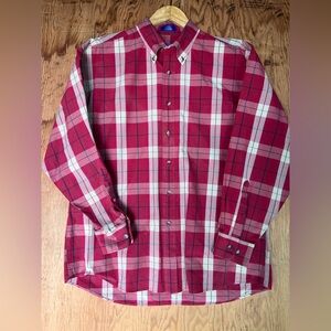 Pendleton Plaid Shirt Mens Large L Red Maroon Cotton Button Down Casual Classic